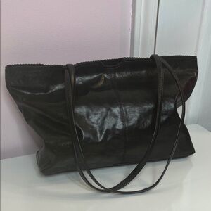 Latico Black Leather Tote Bag with Vibrant Floral Print Lining